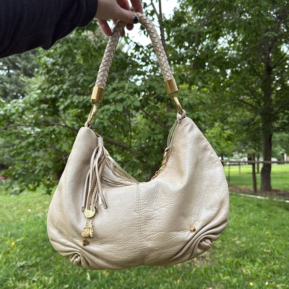 Lucē Luxurious Cream shoulder Hobo Bag with Braided Handle